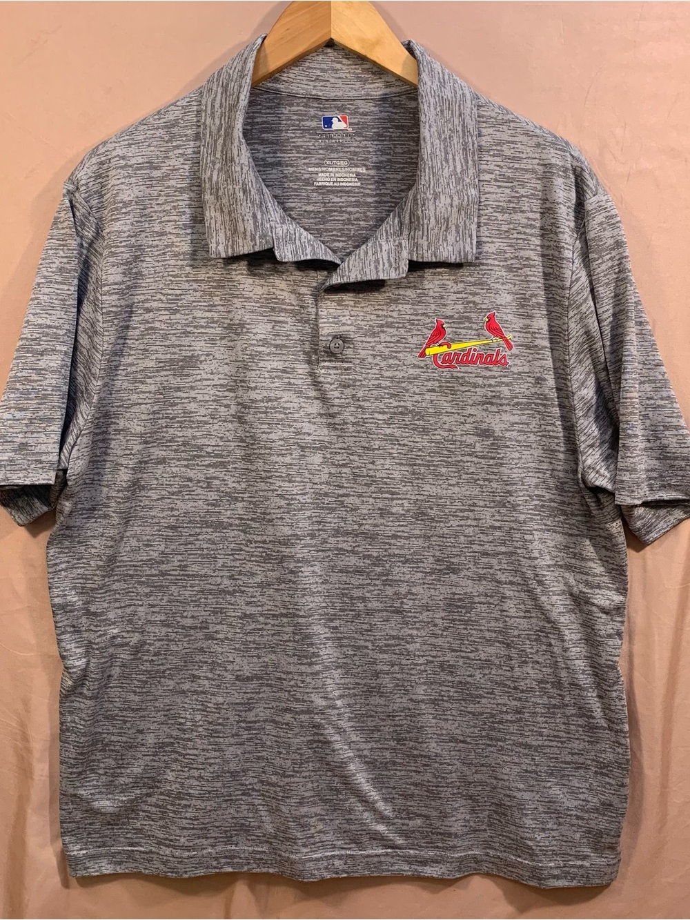 MLB St. Louis Cardinals Birds on the Bat Logo Men's XL Gray Heather Polo